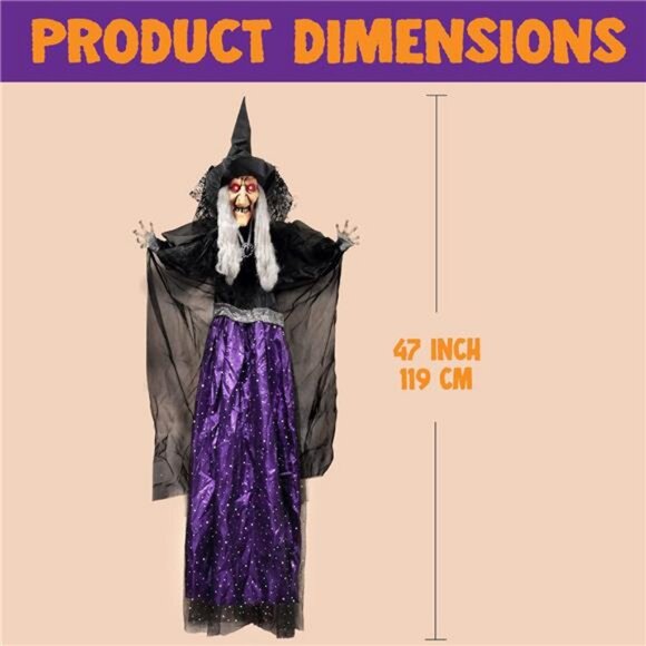 47” Animated Witch Halloween Decorations Outdoor Indoor, Scary Halloween - Picture 2 of 7